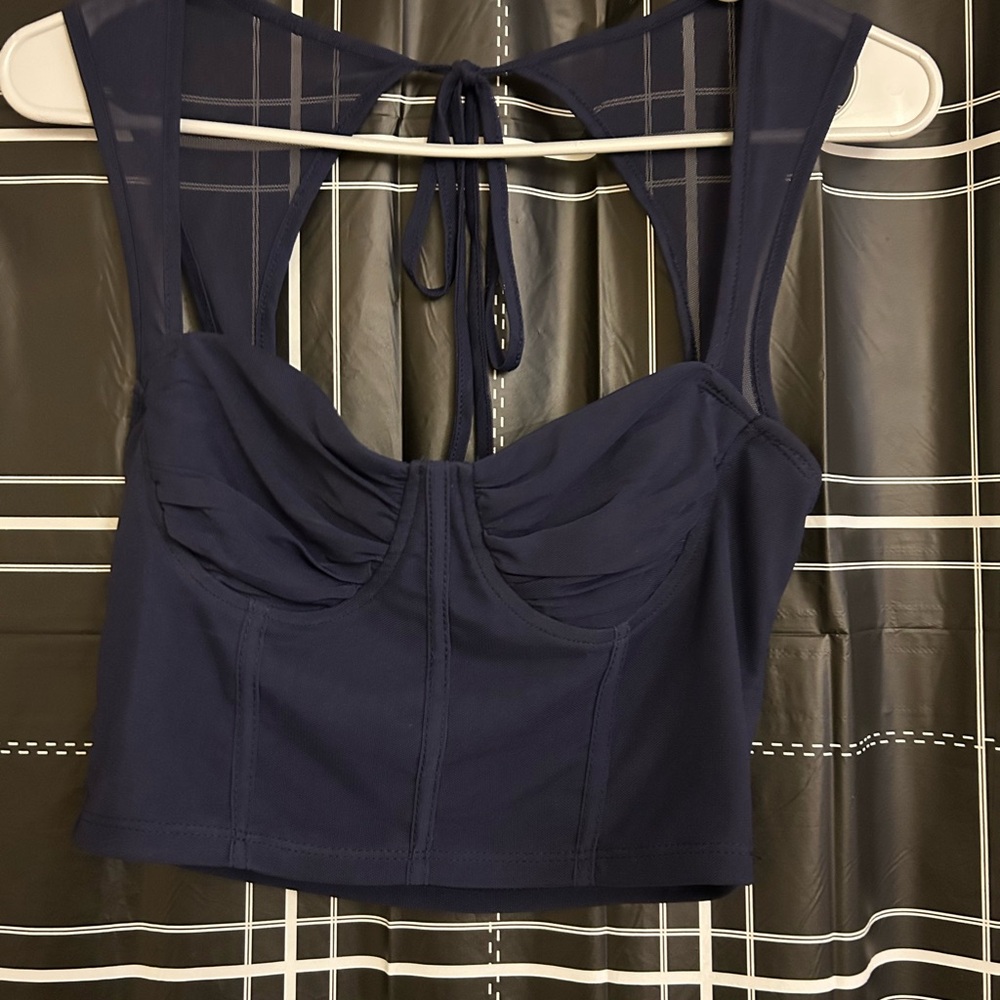 Navy Blue Sleeveless Crop Top